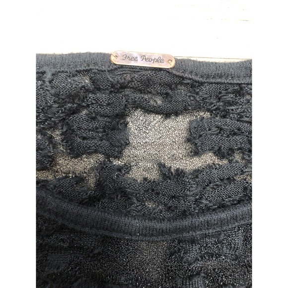 Free People Lace Top S Black Floral Sheer Shimmer Stretch‎ Boho Grunge Goth - Picture 5 of 12